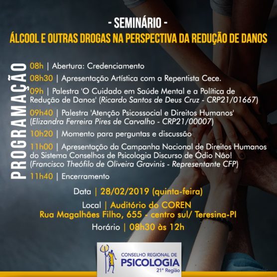 CRP-PI promove o seminário 'Álcool e Outras Drogas na Perspectiva da Redução de Danos'